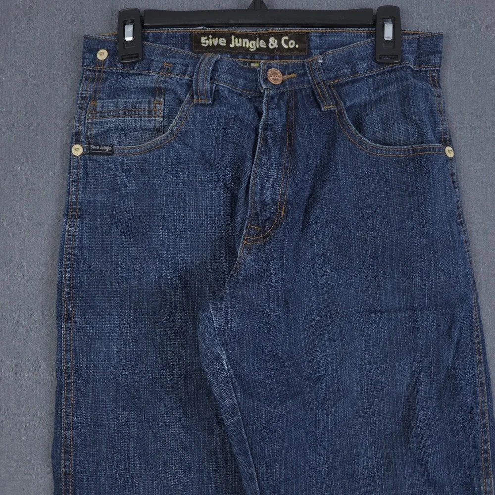 Vintage 5ive Jungle Jeans Mens 30 (Fits 29x28) Blue Wide Leg Baggy Denim Y2K